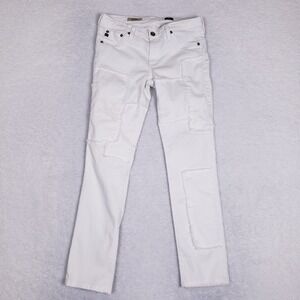 AG Adriano Goldschmied Stevie‎ Patch Jeans Size 27R White USA Made Boho Utility